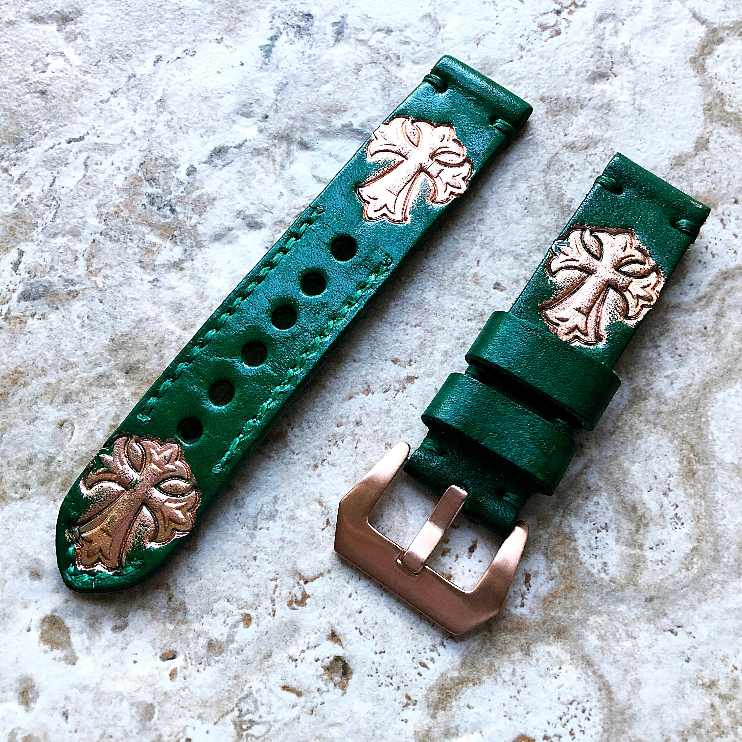 Cross Fleury Band 22mm 24mm 25mm Compatible with Apple Watch Fitbit Versa 2 3 4 Sense 2 Ionic Accented Embossed Real Leather Handmade Strap